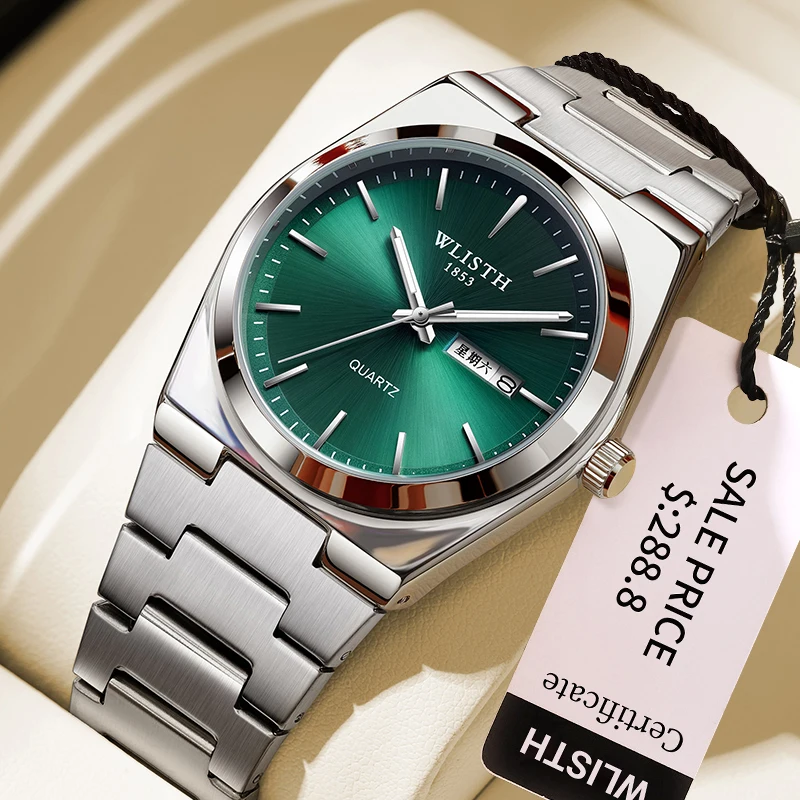 Reloj de cuarzo para hombre, reloj de lujo resistente al agua con fecha luminosa y semana, reloj de acero inoxidable para hombre, relojes masculinos, reloj para hombre