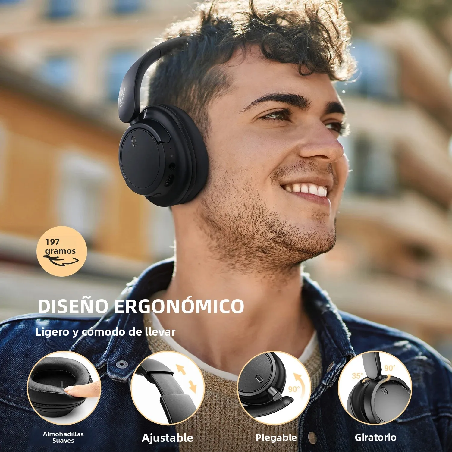 Oneodio EKSA V16 auriculares inalámbricos Bluetooth 5,3 auriculares sobre la oreja con micrófono modo Bass/Pop auriculares con cable HiFi de alta resolución aplicación 90H