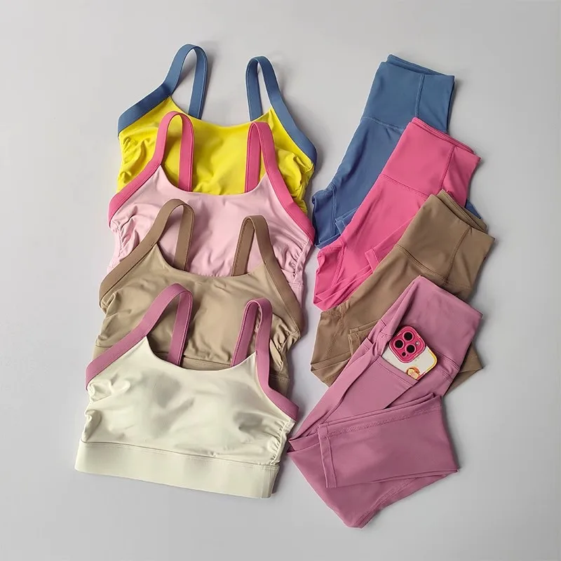 Traje de Yoga para mujer, conjunto de Yoga de gama alta, conjuntos de entrenamiento, ropa deportiva, ropa de gimnasio, traje de Fitness, sujetadores y mallas, trajes deportivos, 2 uds.