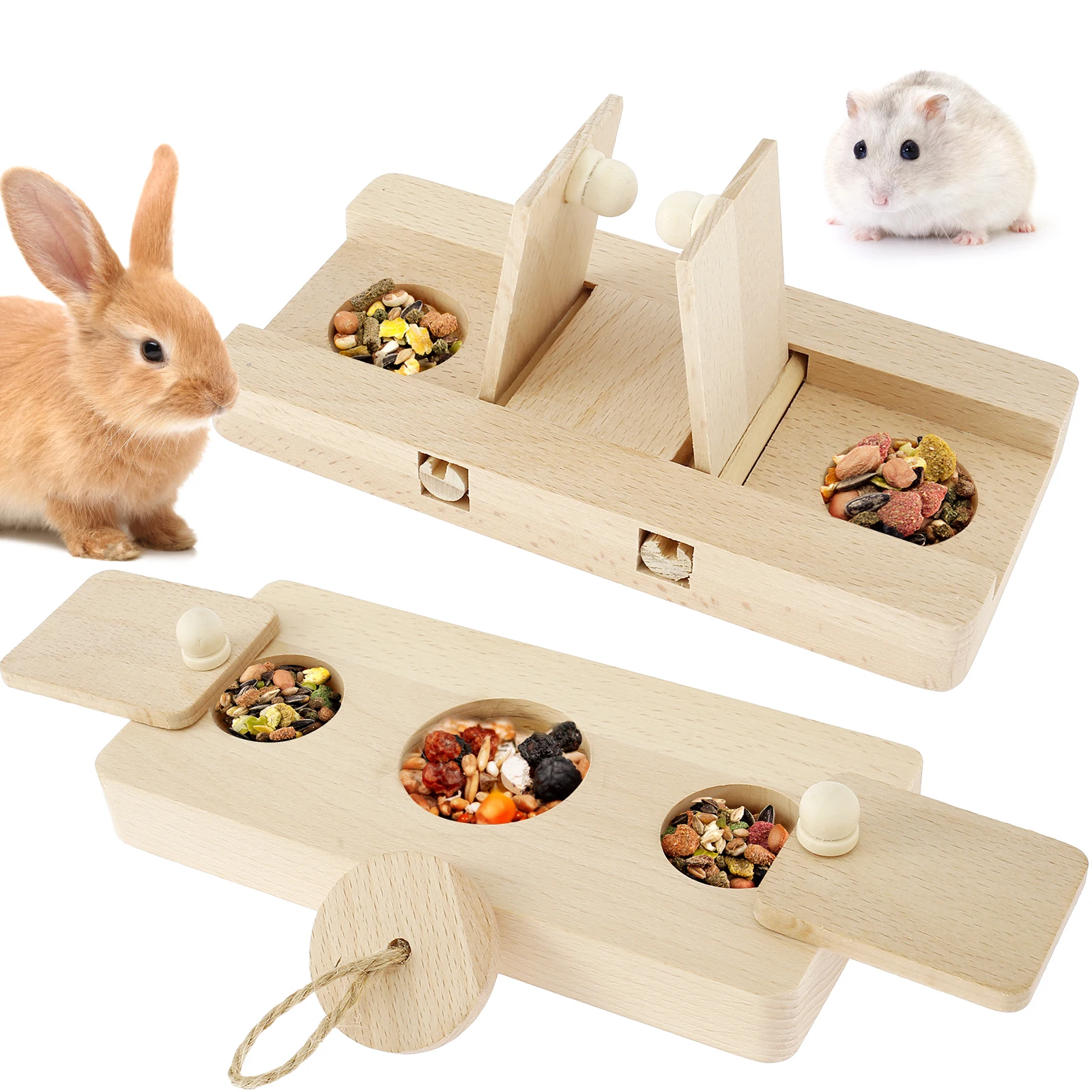 Juguetes de madera 6 en 1 para forrajeo de hámster, alimentador para mascotas pequeñas, rompecabezas interactivo, dispensador de golosinas, juguetes para conejillos de indias