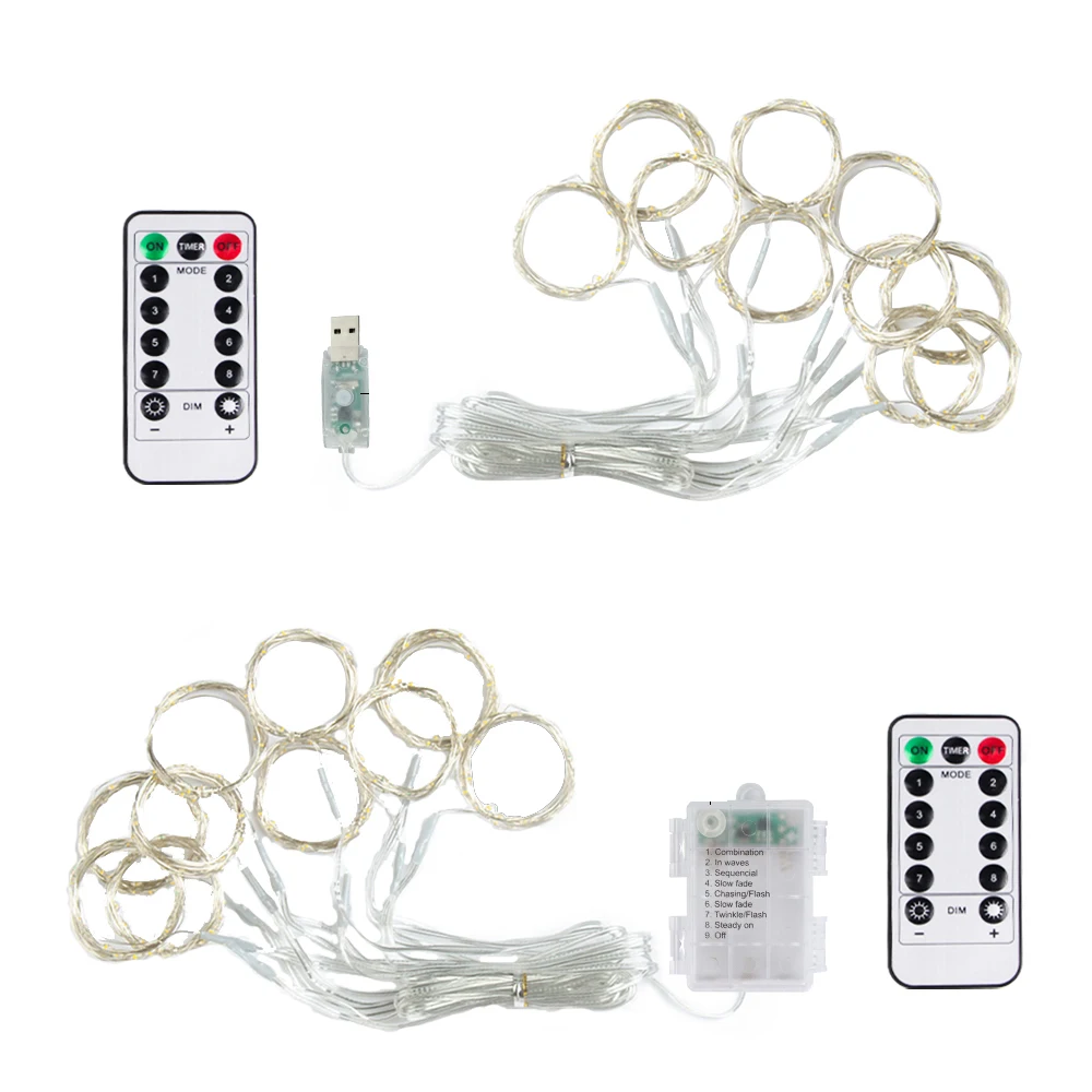 Guirnalda de luces LED con batería de 3M x 1M/2M/3M, guirnalda de luces USB para decoración de cortinas para el hogar, fiesta de boda, Navidad