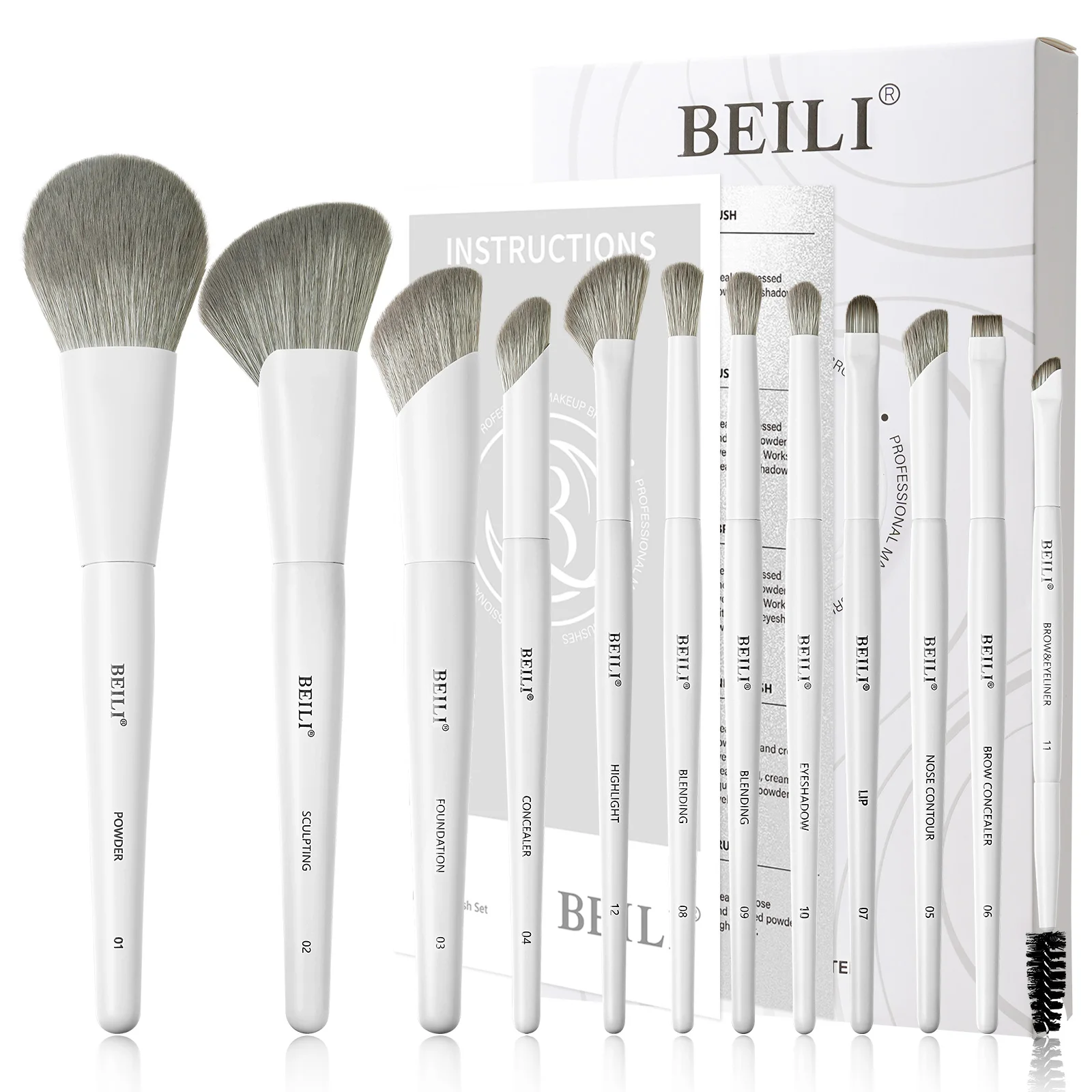 BEILI-Juego de brochas de maquillaje profesional vegano, 12 Uds., maíz, bambú, seda, ángulo en polvo, base, sombra de ojos, delineador de ojos, cosméticos