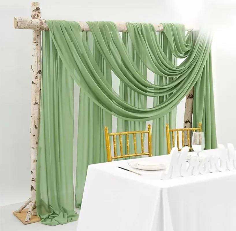 Arco de boda verde salvia, cortinas transparentes drapeadas, telón de fondo para fiesta, ceremonia de boda, techo, decoración de recepción y escenario, 2 uds.