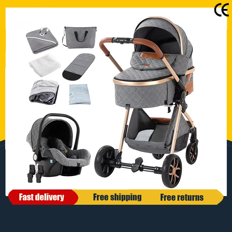 Cochecito Ligero 3 en 1 para Bebé, Plegable, con Asiento Reclinable y Silla de Auto, Sistema de Viaje para Recién Nacidos, Ideal para Viajes en Avión y Largos Recorridos, con Cesta de Almacenamiento, Cochecito de Bebé con Asiento Elevado