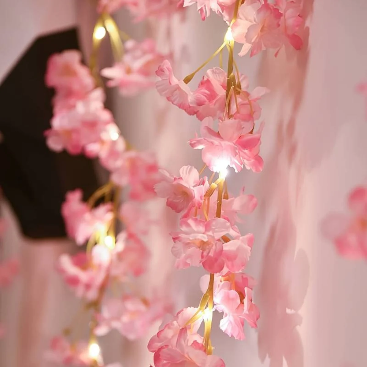 Guirnalda de luces de flor de cerezo, guirnalda de 20LED, guirnalda de flores artificiales, luces de hadas de enredaderas para decoración del banquete de boda y dormitorio, 1 ud.