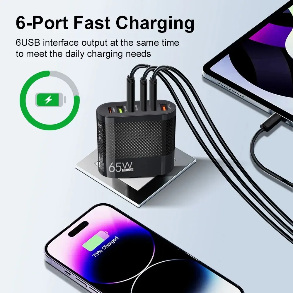 3.1A 6 en 1 3USB 3PD cargador QC3.0 cargador rápido de carga para Samsung S23 Xiaomi adaptador de carga de teléfono móvil enchufe UE/EE. UU./Reino Unido