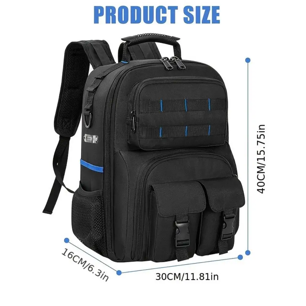 Mochila para Herramientas, Bolsa de Herramientas Resistente con Correa Acolchada para el Hombro y Organizador de Herramientas Extraíble, Mochila de Trabajo Resistente al Agua, para Electricistas