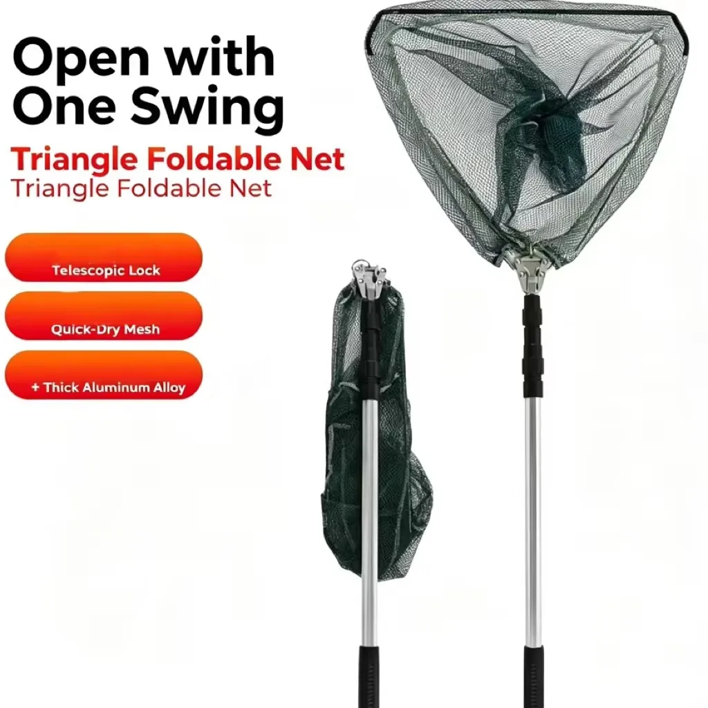 Red de Pesca con Mango Telescópico de Aleación de Aluminio, Plegable, con Malla Segura para Capturar y Soltar Peces