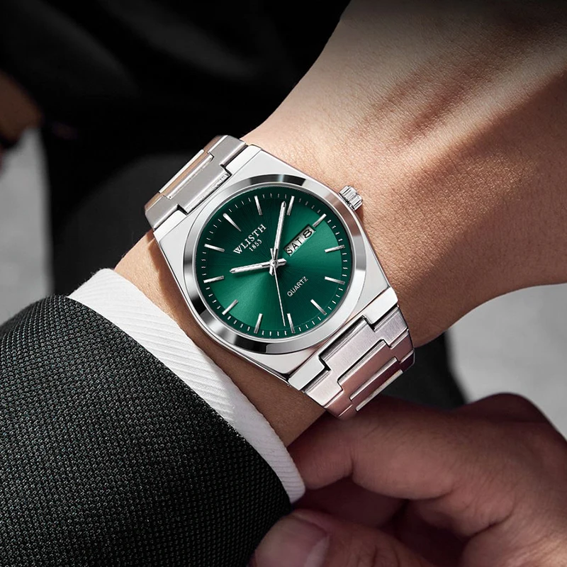 Reloj de cuarzo para hombre, reloj de lujo resistente al agua con fecha luminosa y semana, reloj de acero inoxidable para hombre, relojes masculinos, reloj para hombre