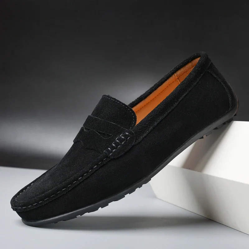 Mocasines de cuero de alta calidad para hombre, zapatos informales sin cordones, zapatos planos de moda para conducir, mocasines, diez colores, talla 38-47