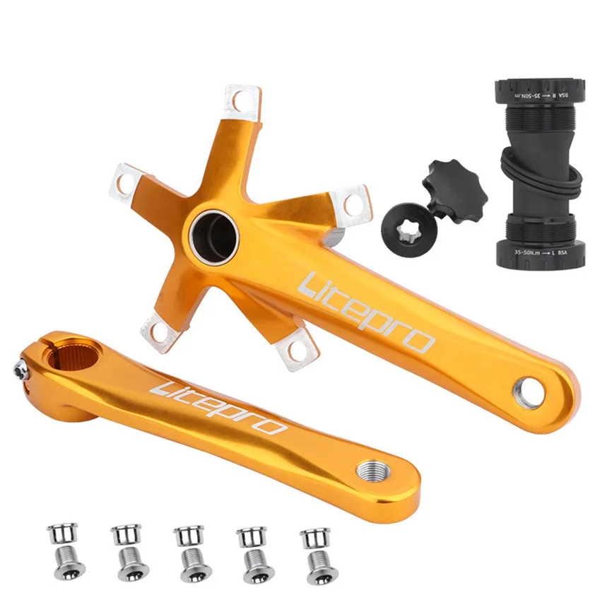 Liteproelite-platos y bielas para bicicleta de montaña, juego de bielas de aleación de aluminio, 5 trinquetes, 130mm, para bicicleta plegable Brompton