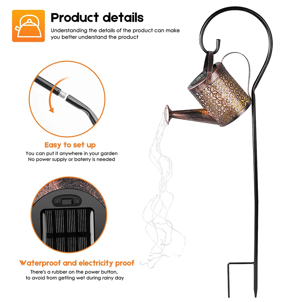 Luz Solar para regadera, linterna colgante impermeable para decoración de jardín, lámpara Retro de Metal para mesa al aire libre, Patio y césped