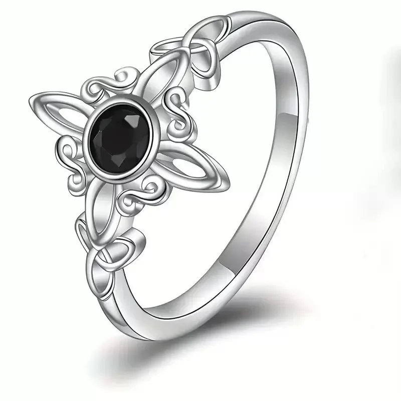 Anillos encantadores de circonita negra con nudo mágico de Plata de Ley 925 para mujer, accesorios de joyería de lujo Vintage para boda y compromiso
