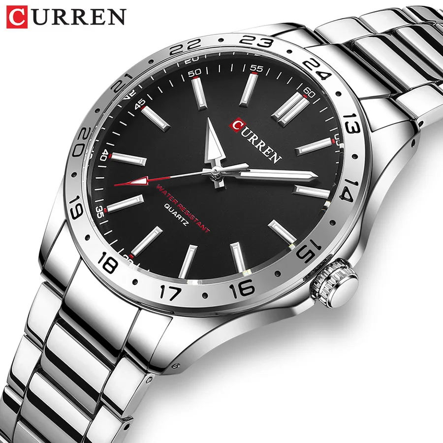 Reloj de cuarzo CURREN 8452 para hombre, reloj de negocios de ocio a la moda Simple, reloj de pulsera con correa de acero inoxidable plateado negro para hombre
