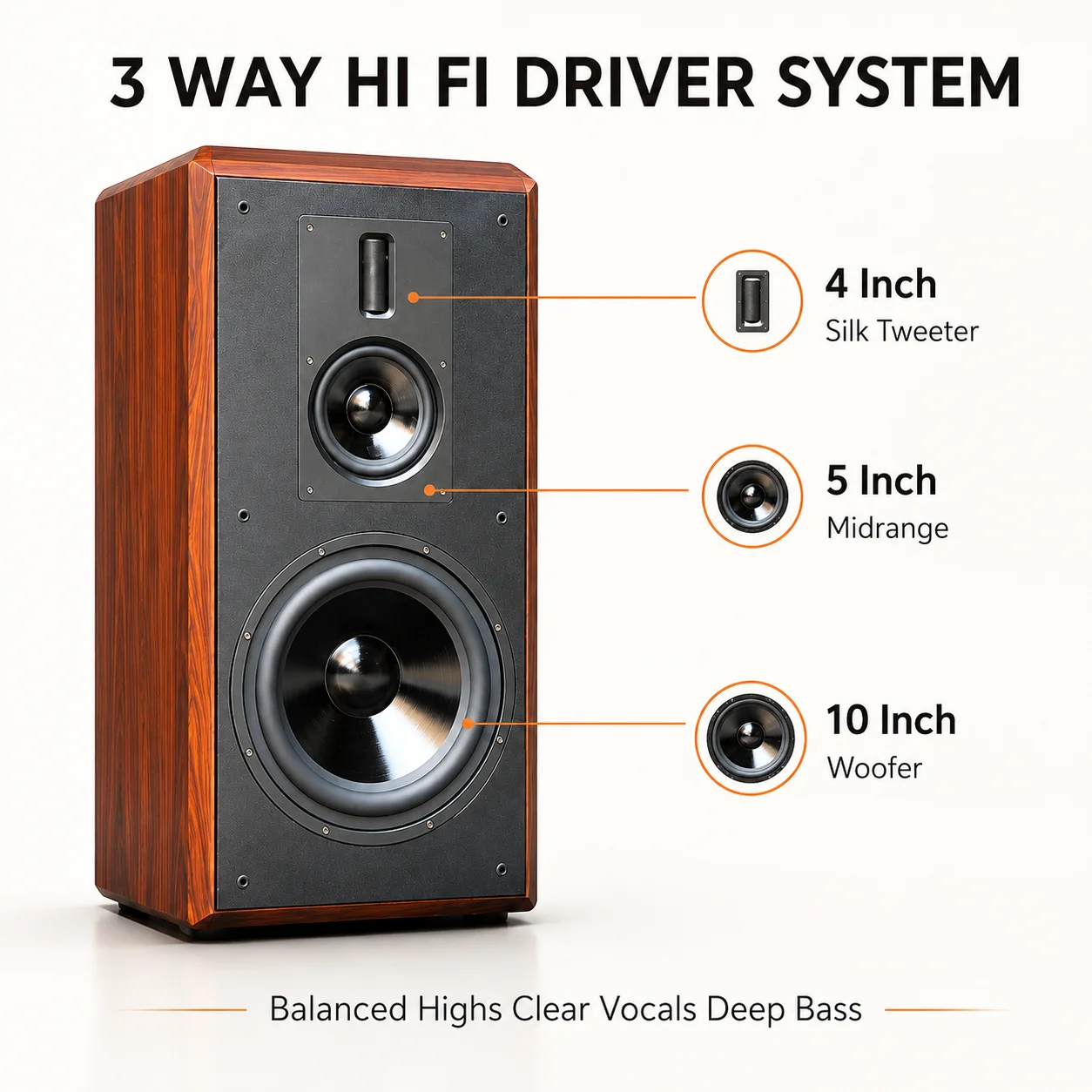 Altavoz de estantería de 10 pulgadas, 200W, equipo de sonido de tres vías, caja de sonido pasiva de 4 ohmios para sistema de cine en casa, estudio de música