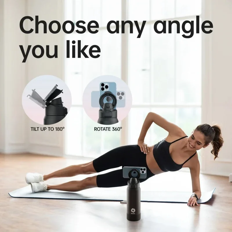 Botella de agua deportiva de acero inoxidable Fjbottle 710/950ML con soporte magnético para teléfono, tapa abatible, taza aislante, termo magnético.