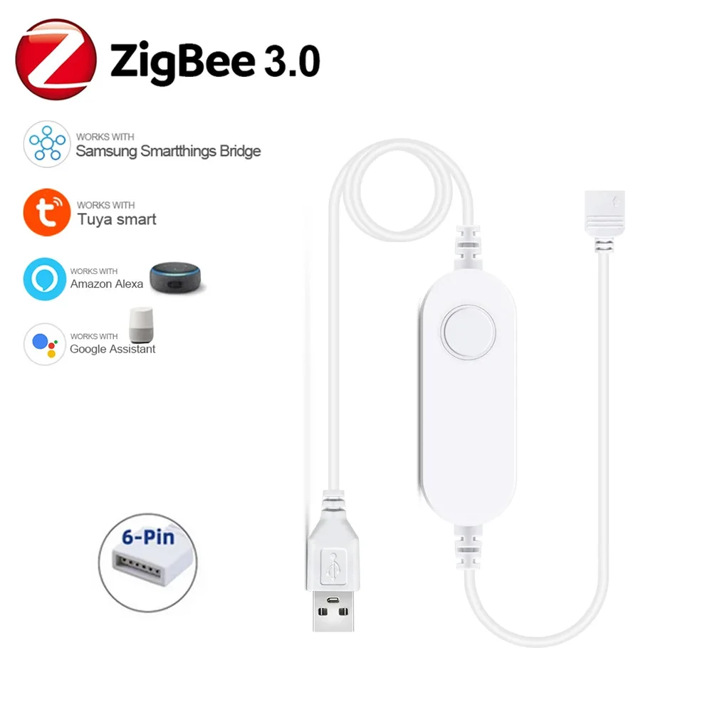 Tira de luces LED inteligente USB, Control por aplicación Tuya Zigbee 5050 RGBCCT, cinta de lámpara Flexible, decoración de habitación, retroiluminación de TV para Alexa