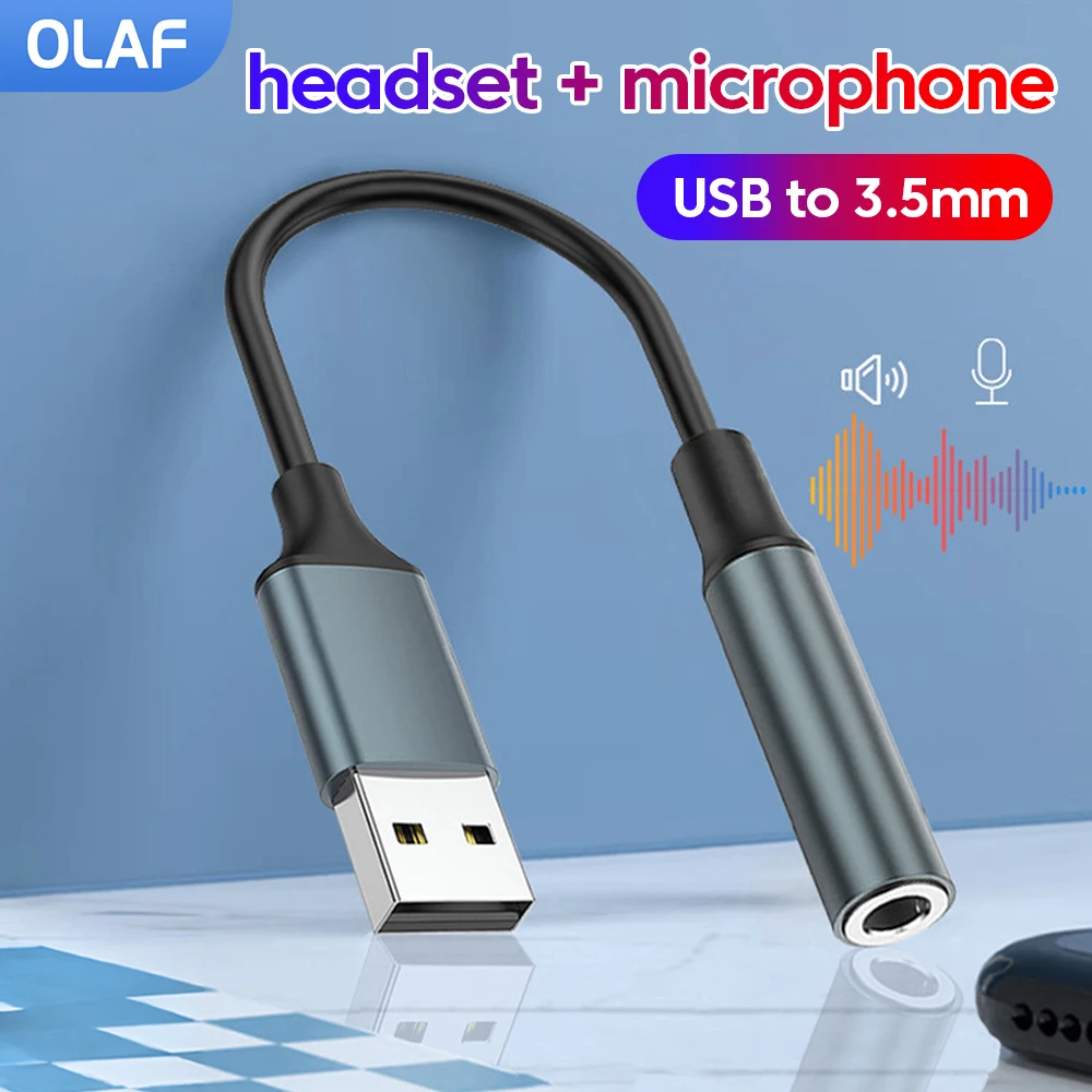 Olaf-Adaptador de conector de Audio USB a 3,5mm, auriculares/micrófono de 3,5mm, adaptador de conector USB a 3,5, tarjeta de sonido estéreo externa para PC