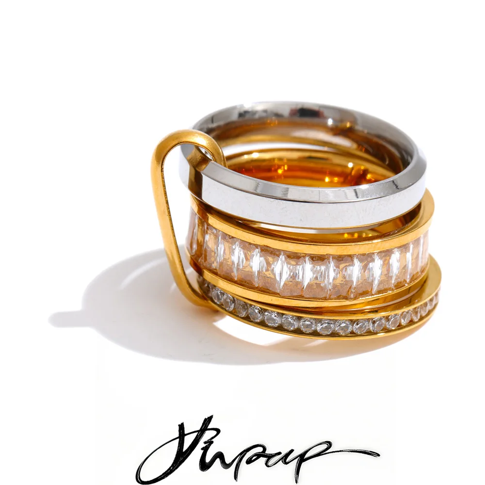 Anillo Apilable de Acero Inoxidable con Circonita Cúbica Yhpup Talla 678, Joyería Delicada de Alta Calidad, Popular, Novedades 2026