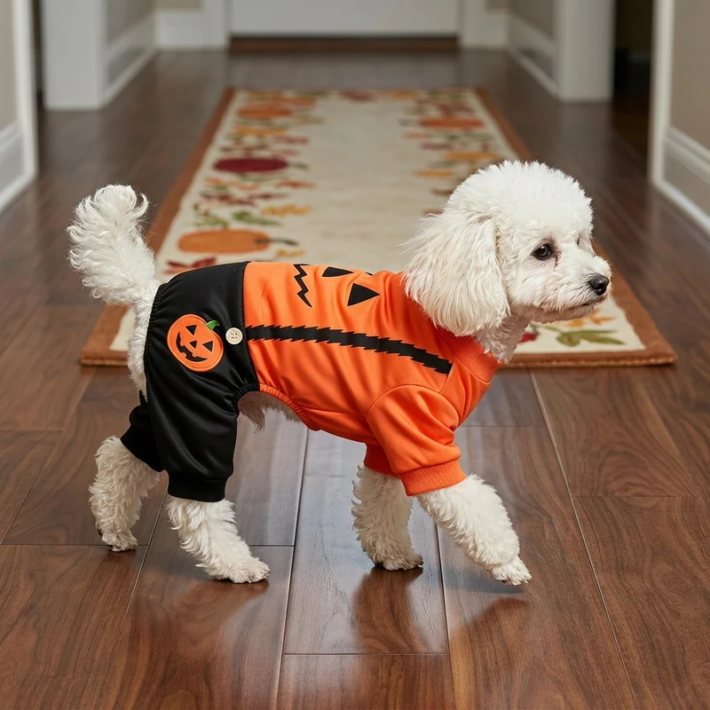 Pijama de Halloween para Perro, Disfraz de Calabaza Jack-O'-Lantern, Mono de 4 Patas para Cachorros, Ropa Festiva para Perros y Gatos Pequeños y Medianos