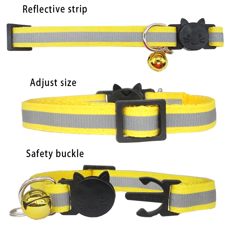 Collar de gato reflectante personalizado, ID personalizado, hebilla de seguridad ajustable con campana, grabado gratis, Collar de nailon para cachorros y gatitos