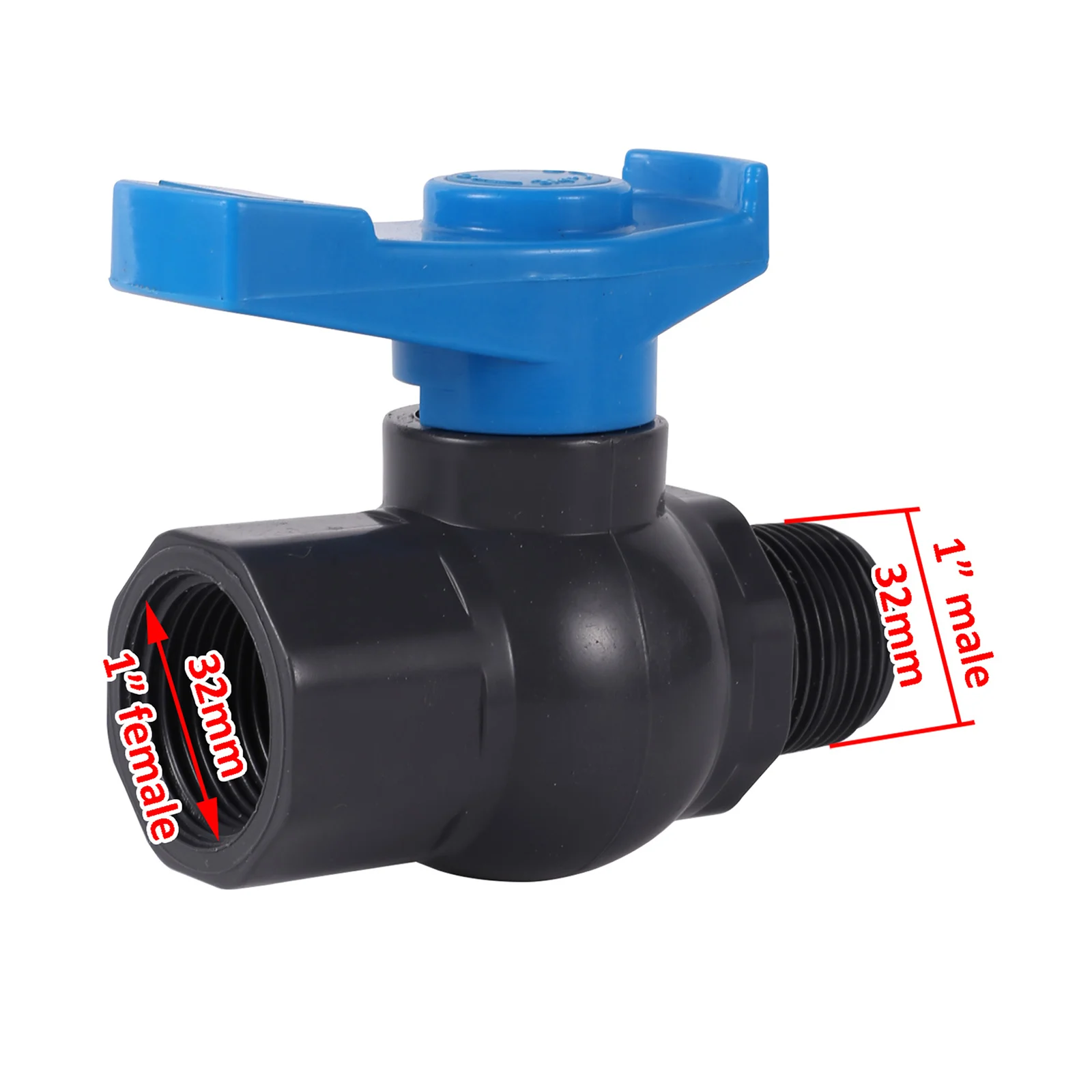 Válvula de bola de PVC de 3/4 "/1 pulgada, grifo de agua, adaptador de grifo para tanque de peces, interruptor de agua de jardín, controlador de agua de riego de jardín, 1 ud.