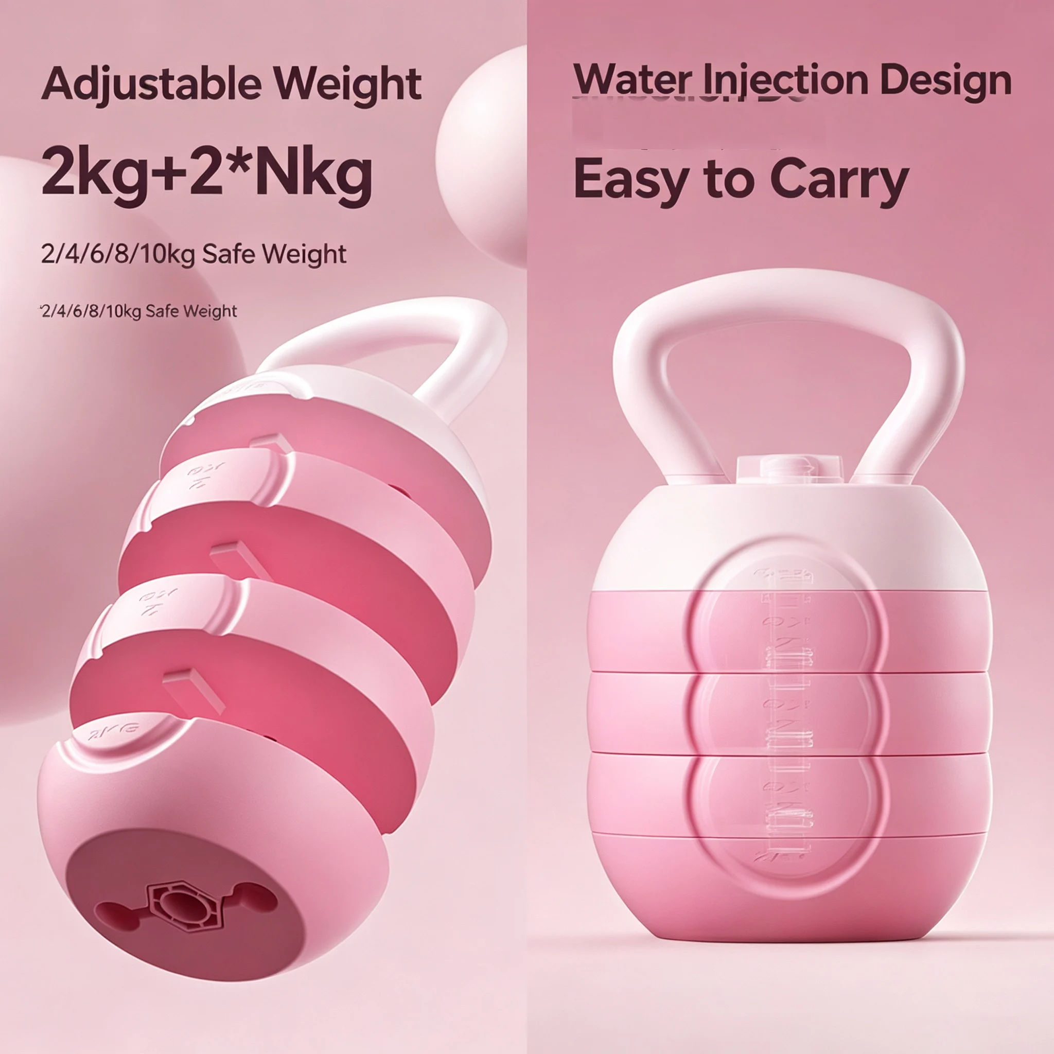 Kettlebell Ajustable con Peso Variable de 2-10 kg, Equipo de Gimnasio Portátil para Entrenamiento de Cuerpo Completo, Glúteos y Piernas