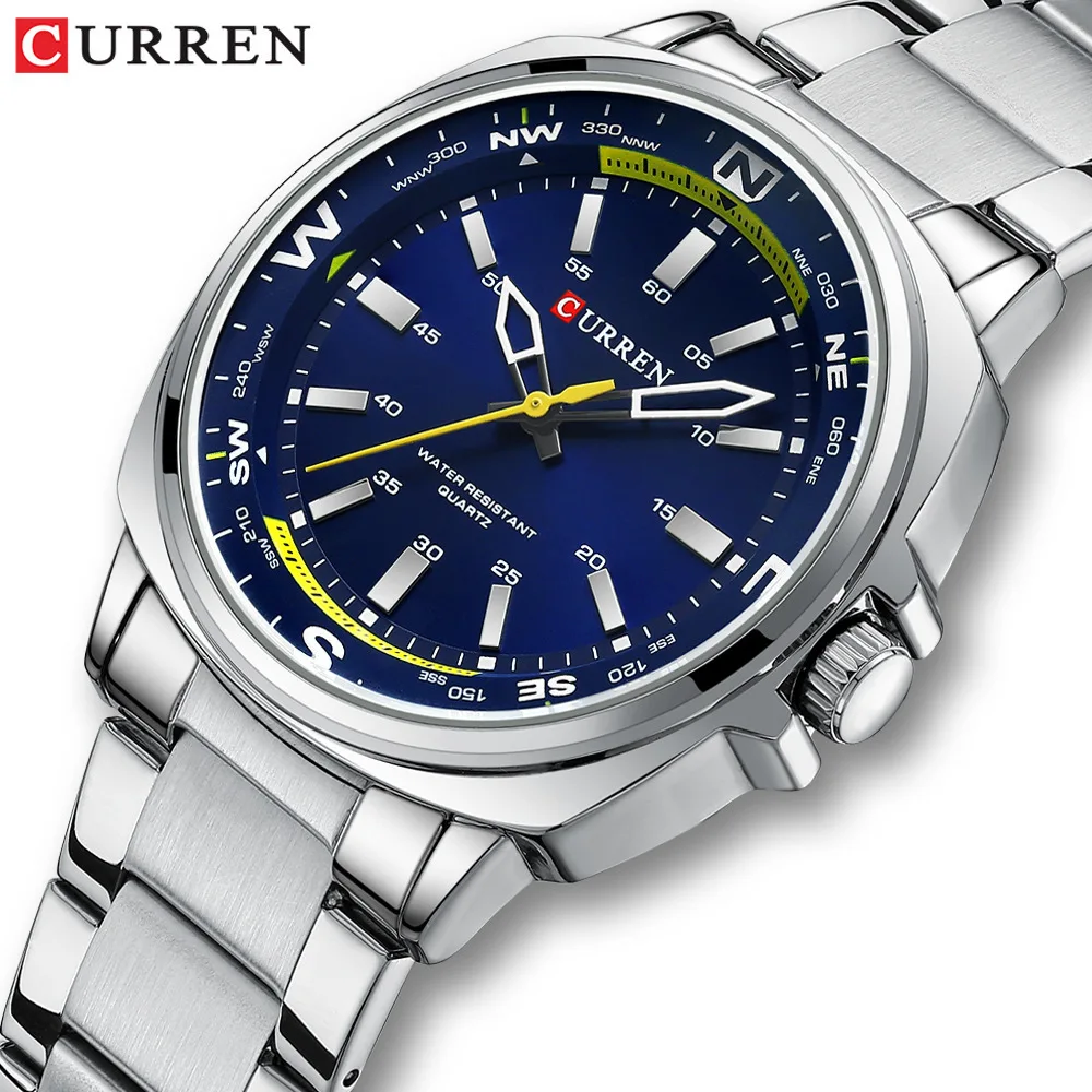 Reloj de Cuarzo CURREN 8455 para Hombre, Esfera Grande, Resistente al Agua, Correa de Acero Inoxidable, Casual, Elegante, para Negocios, Reloj Hombre