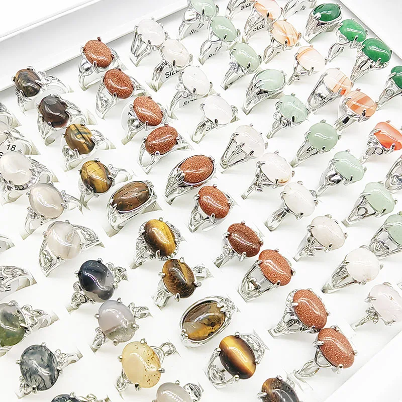 20 unids/lote, venta al por mayor, anillos de dedo de piedra Natural de estilo mixto para mujer, ágata roja de lujo, joyería de piedra arenisca azul caliente, regalo para niña