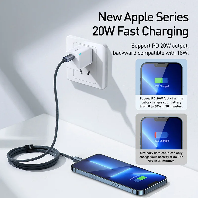 Cable Baseus USB tipo C PD 20W para iPhone 14 13 12 Pro X 8 Cable USB C rápido para iPhone Cable de carga Cable USB tipo C código de Cable