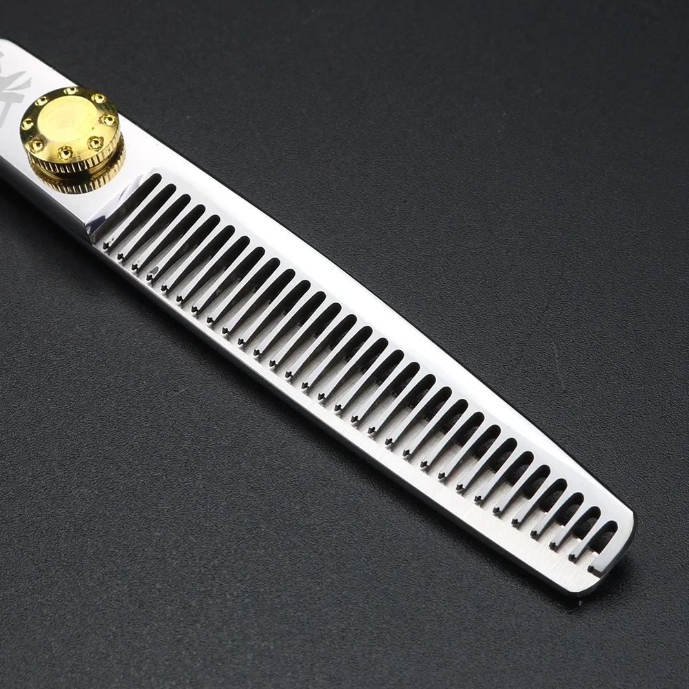 XUANFENG Tijeras para el cabello con mango dorado, tornillos dorados de acero 9cr18, tijeras de corte de peluquero de 6 pulgadas y juego de tijeras de adelgazamiento