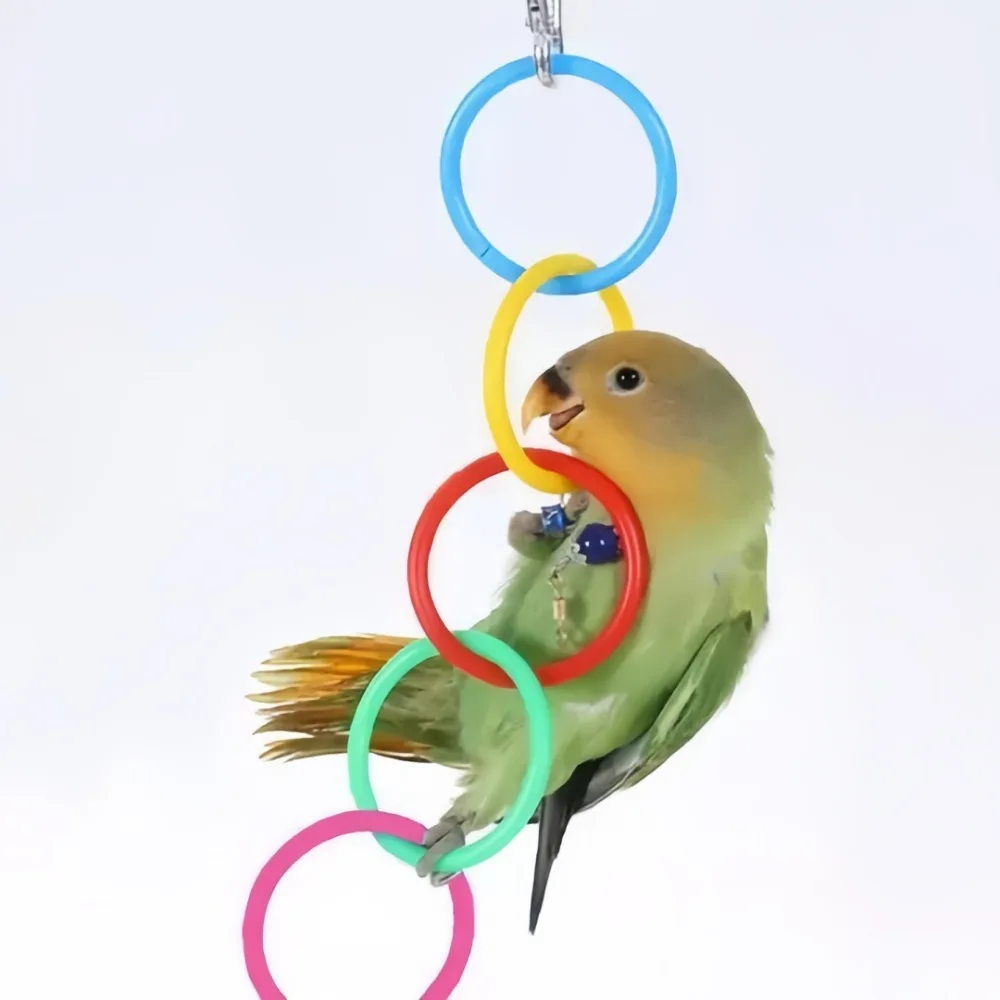 Juguete de Plástico Colorido con Anillo Colgante para Pájaros, para Jugar y Aliviar el Aburrimiento, Columpio Interactivo para Jaulas de Pájaros