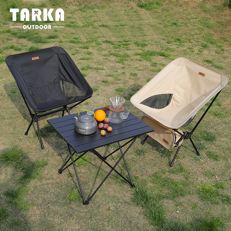 Juego de Sillas Plegables para Camping TARKA, Silla Plegable Ligera, Sillas Tipo Luna Ultraligeras para Jardín, Picnic, Playa y Pesca