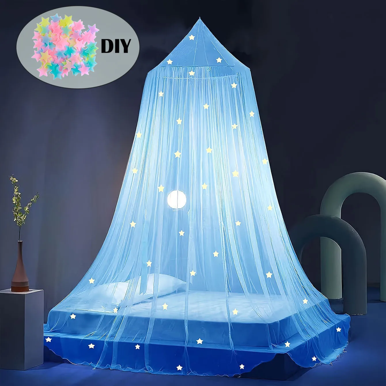 Mosquitera Luminosa Tipo Domo para Cama Infantil, Plegable, con Estrellas Adhesivas, Mosquitera Colgante para Cuna de Bebé, Mosquitera de Princesa