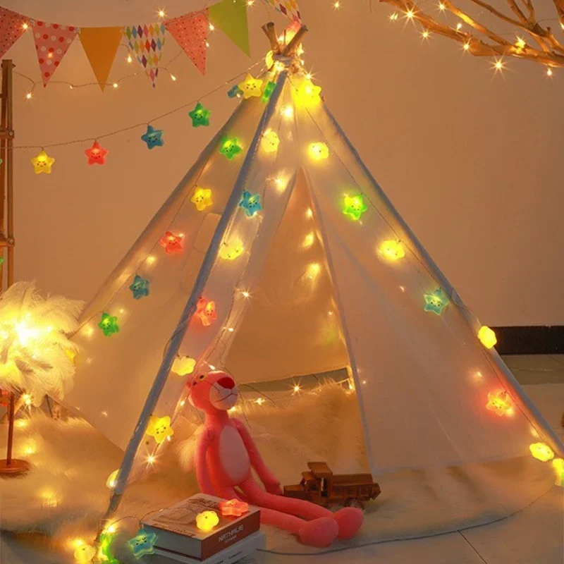 Guirnalda de luces LED con forma de estrella, lámpara alimentada por USB/batería para sala de estar, jardín al aire libre, Camping, boda, decoración para fiesta de Navidad