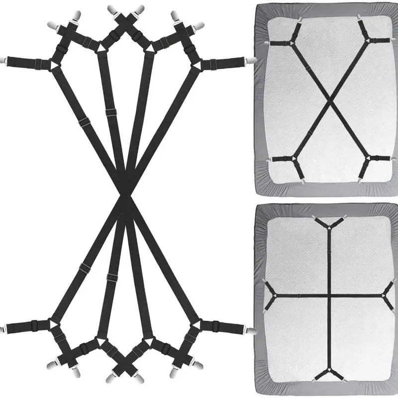 Sujetador de Sábanas Ajustable Elástico con 12 Clips, Sujetador Fijo para Colchón, Sujetadores de Cubiertas y Mantas, Correa Antideslizante - Nuevo