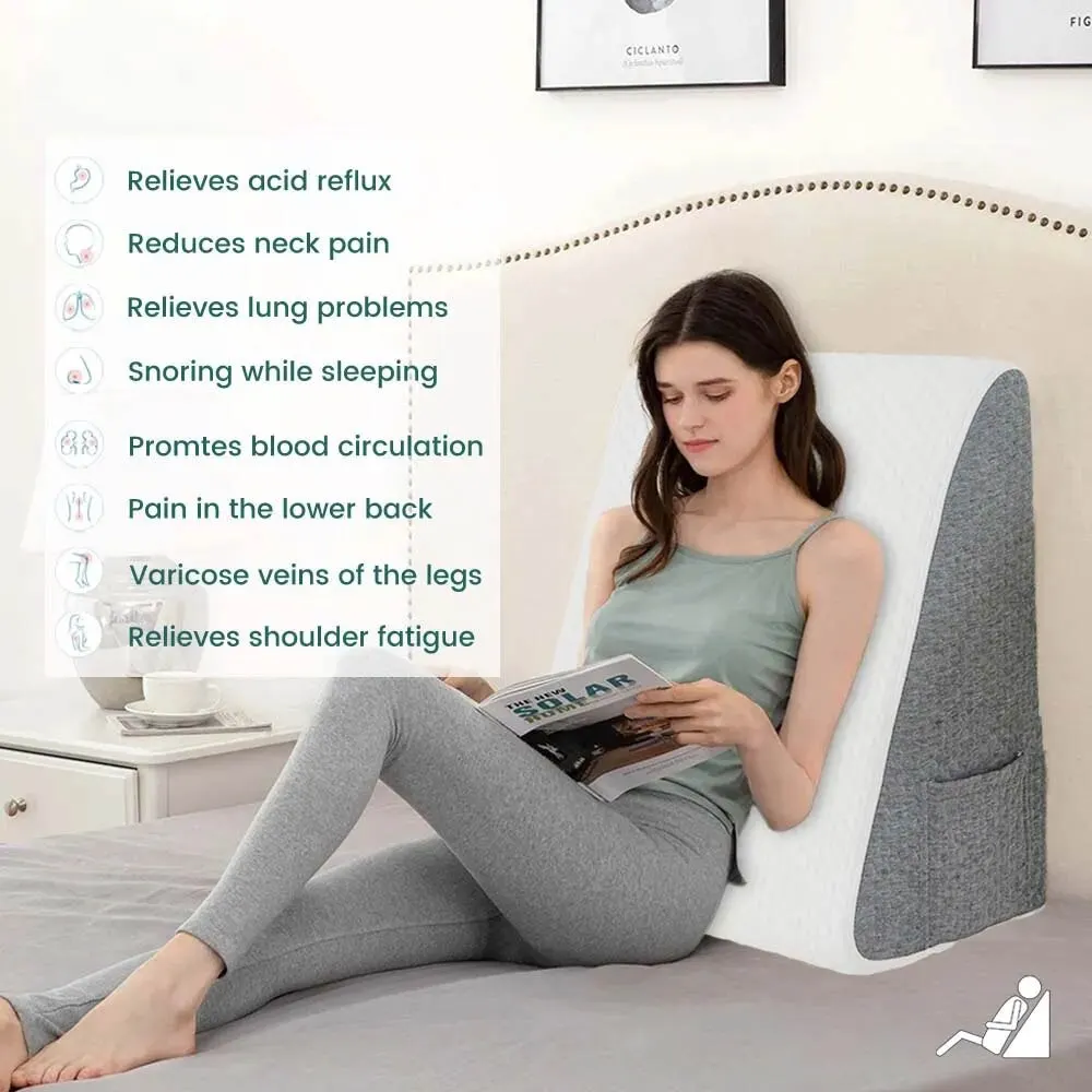 Almohada de cuña para dormir, reflujo ácido después de la cirugía, almohada elevada triangular para mesita de noche, dormitorio, oficina, capa de aire de espuma