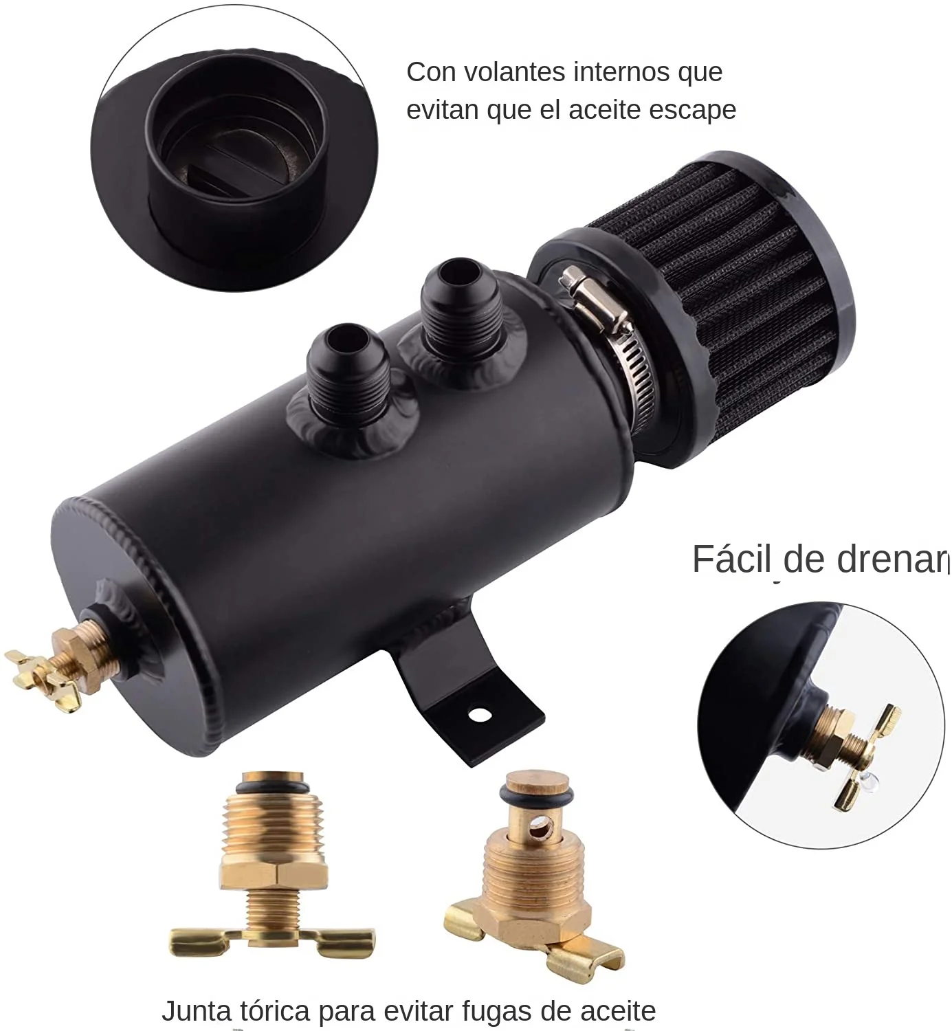 Tanque de depósito de escape de lata de captura de aceite AN10 de aluminio de 750ml con filtro de ventilación Kit deflectorado tanque de combustible OCC-1011