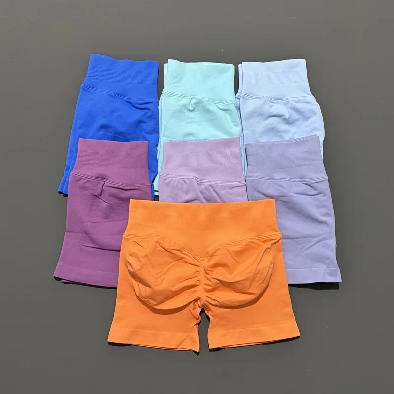 Histello-pantalones cortos deportivos de 4,5 pulgadas para mujer, mallas de Yoga sin costuras, mallas elásticas de cintura baja para correr, Fitness, pantalones cortos de entrenamiento para gimnasio