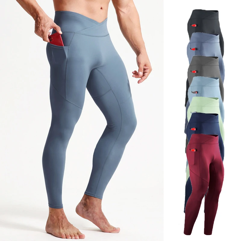 Verano primavera otoño hombres mallas para correr gimnasio pantalones de bolsillo masculino baloncesto fútbol Fitness ejercicio deporte mallas largas 24