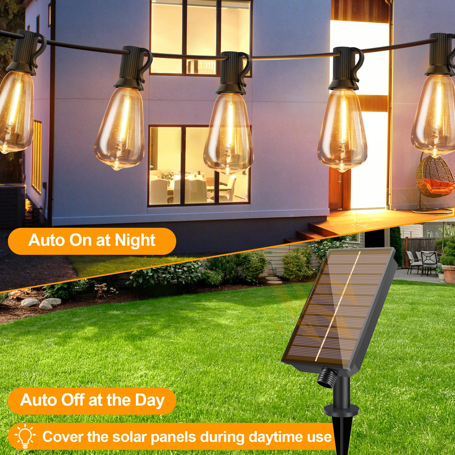 Guirnalda de luces LED con forma de globo Solar, luz de Patio G40, cargador USB, 8 modos de luz, Control remoto, luz colgante Solar resistente a la intemperie para jardín