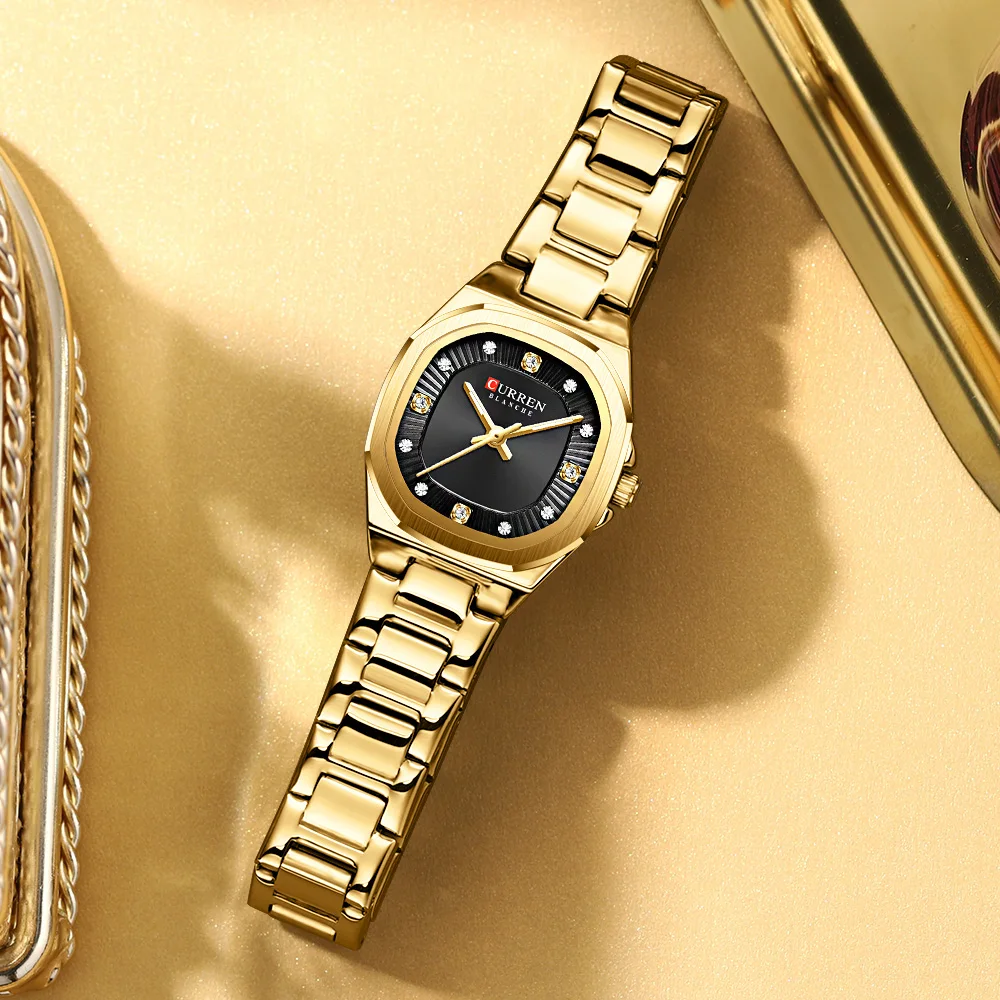 Reloj CURREN Gold para mujer con detalles de diamantes, elegante banda de acero inoxidable, diseño elegante viene con caja gratis