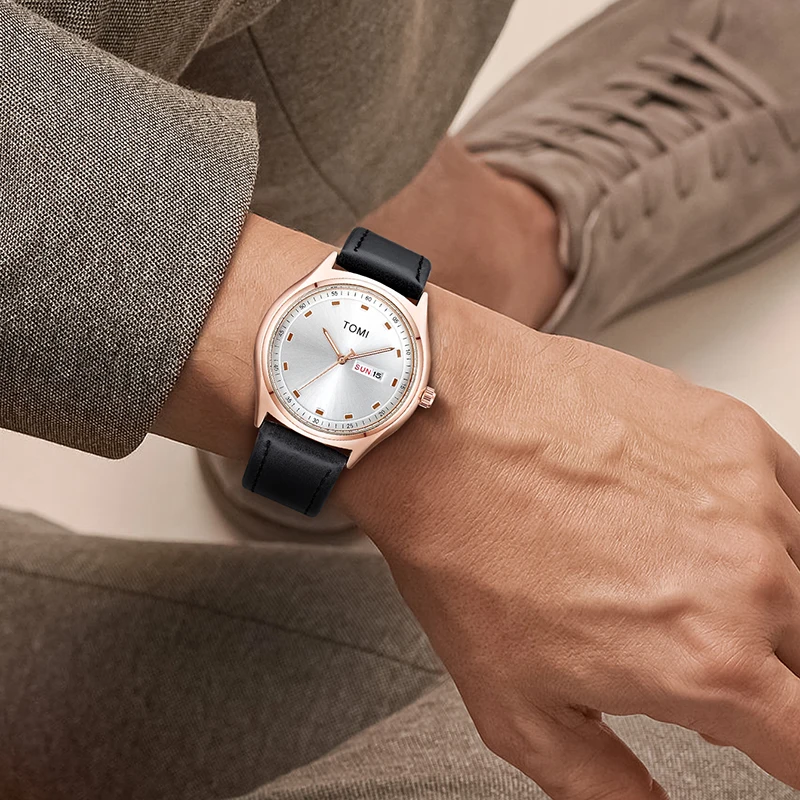 Reloj TOMI minimalista para hombre, reloj de cuarzo informal de negocios para hombre y mujer, reloj de cuarzo con calendario moderno y versátil