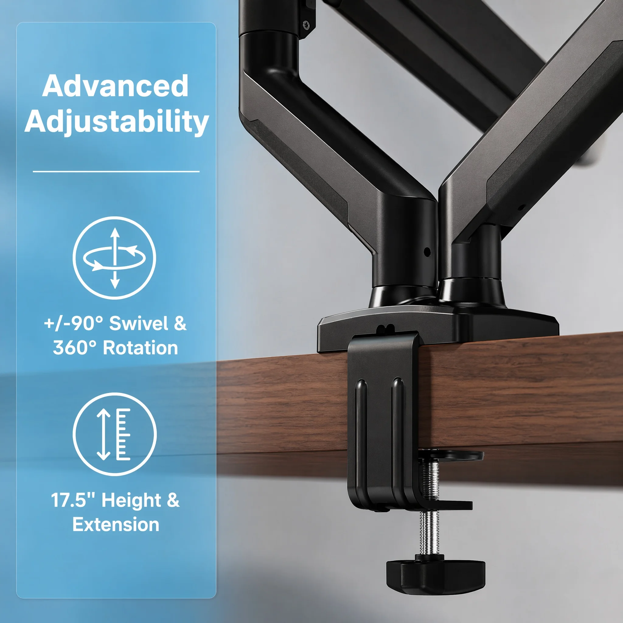 Soporte para dos monitores de hasta 33 pulgadas, capacidad de carga máxima de 22 lbs por brazo, soporte ajustable para dos monitores, soporte de monitor VESA de acero resistente con VESA estable de 75x75 100x100 mm