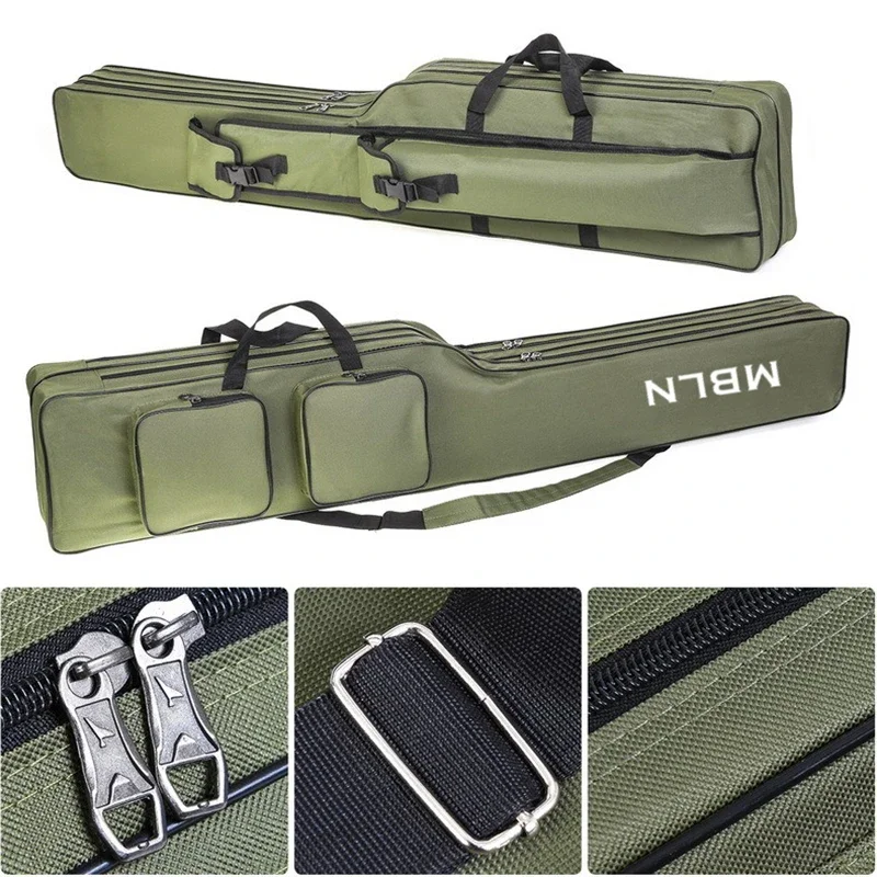Marca MBLN, bolsa para caña de pescar plegable de 150cm/59 pulgadas, poliéster 600D duradero, diseño de 2 capas con 4 bolsillos laterales, para pesca al aire libre