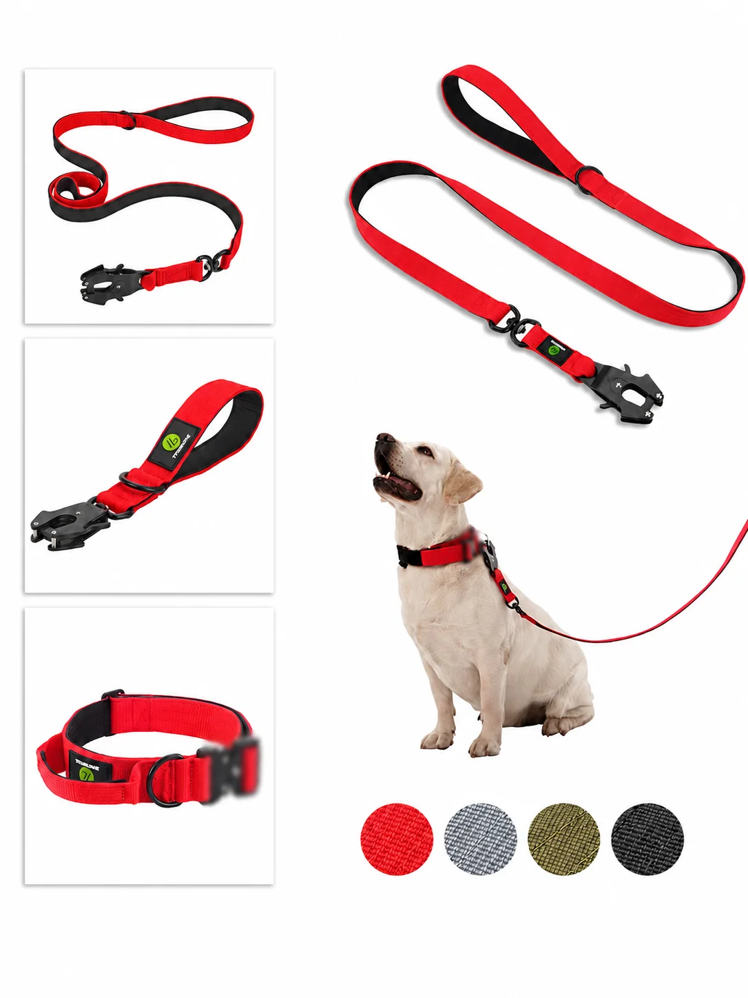 Liberación rápida tráfico militar grande Nylon resistente caminar mango de perro fuerte entrenamiento táctico correa de plomo Tsug cuello Se