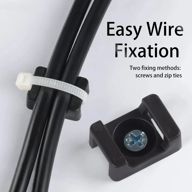 100 unidades de clips de sujeción para cables tipo silla de montar, base de montaje con tornillo, organizador de cables, retardante, negro HC-1/2S/4