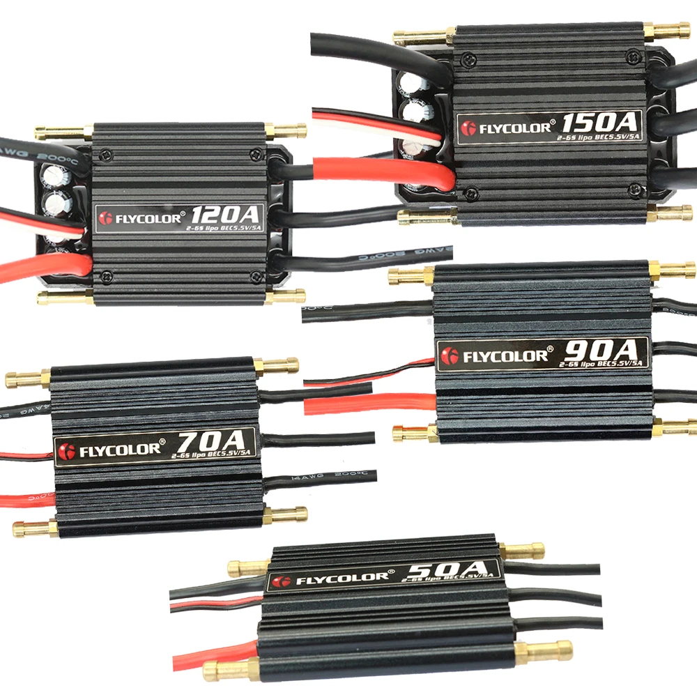 Controlador de Velocidad ESC Flycolor sin Escobillas 50A 70A 90A 120A 150A 2-6S Lipo BEC 5.5V/5A para Barco RC