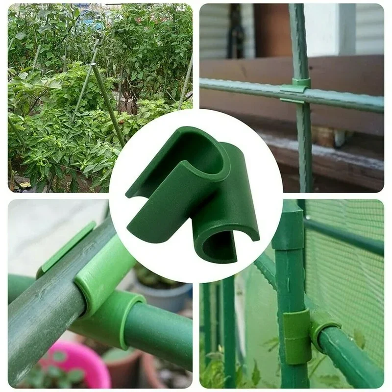 10/50Pcs Green Plant Trellis Connector Clip Stake Clips Vegetable Vine Cross Buckle For Fixed Garden Frame Rod Gardening Tool