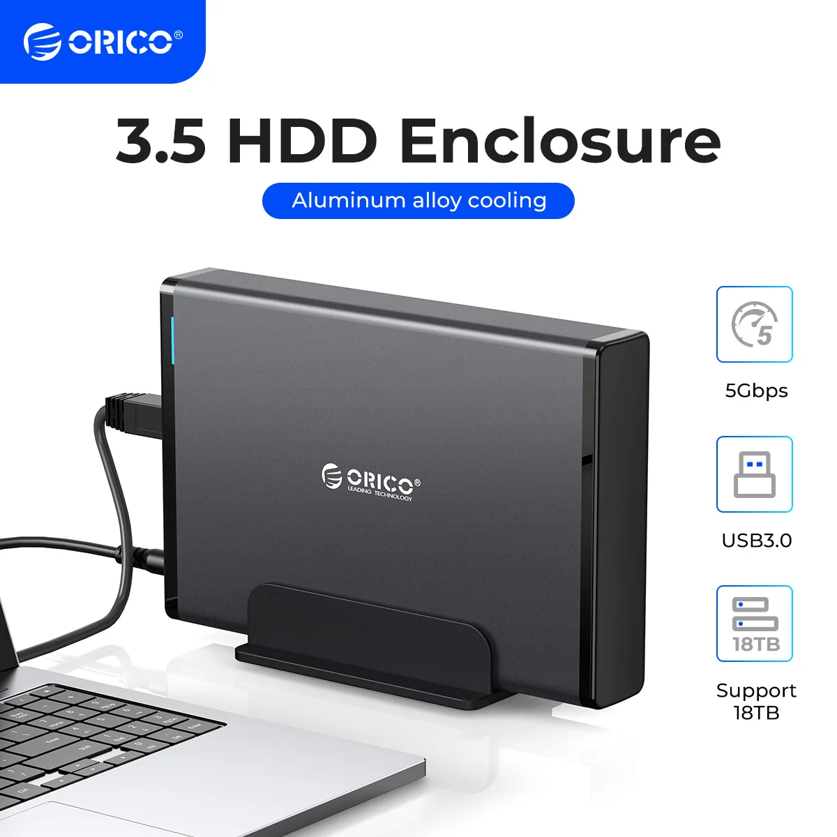 ORICO-funda HDD de 3,5 pulgadas, adaptador SATA a USB 3,0, carcasa de disco duro externo para disco SSD de 2,5 y 3,5 pulgadas, carcasa HDD para PC